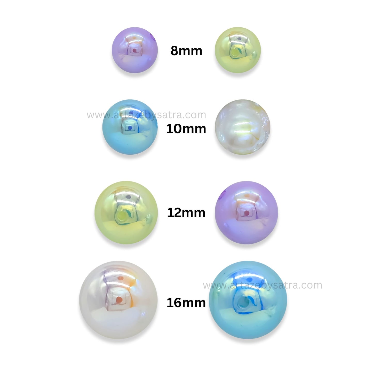 High-Quality Assorted Glossy Pastel Rainbow Pearl Beads | Qty : 6pcs | PB215