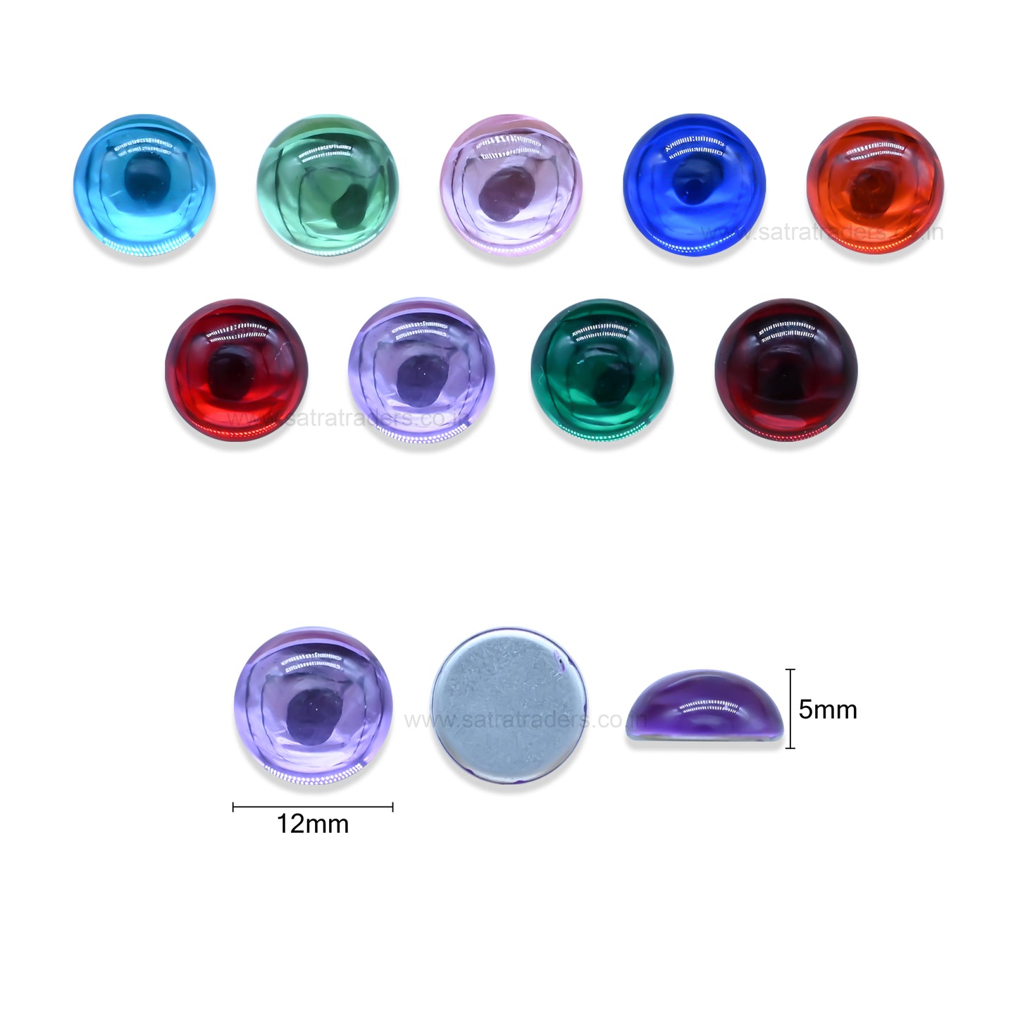 Round Glass Flatback Stones | Size : 12mm | Qty : 50pcs | AS09