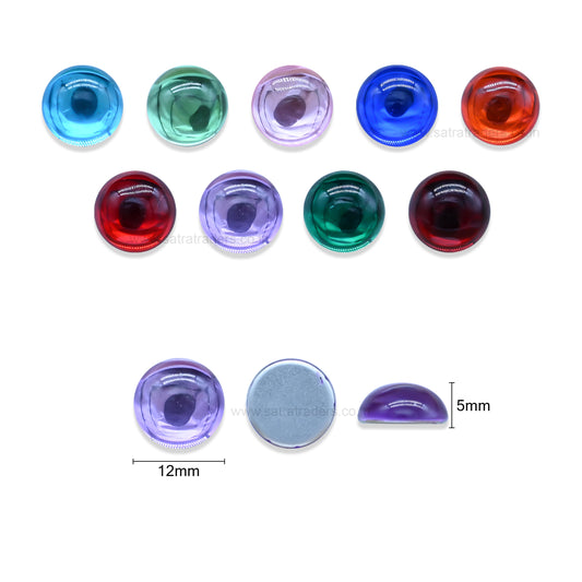 Round Glass Flatback Stones | Size : 12mm | Qty : 50pcs | AS09