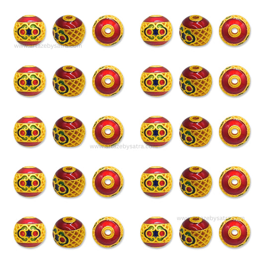 Brass Red Enamel Beads | High Quality | Size : 10mm | Qty : 4pcs
