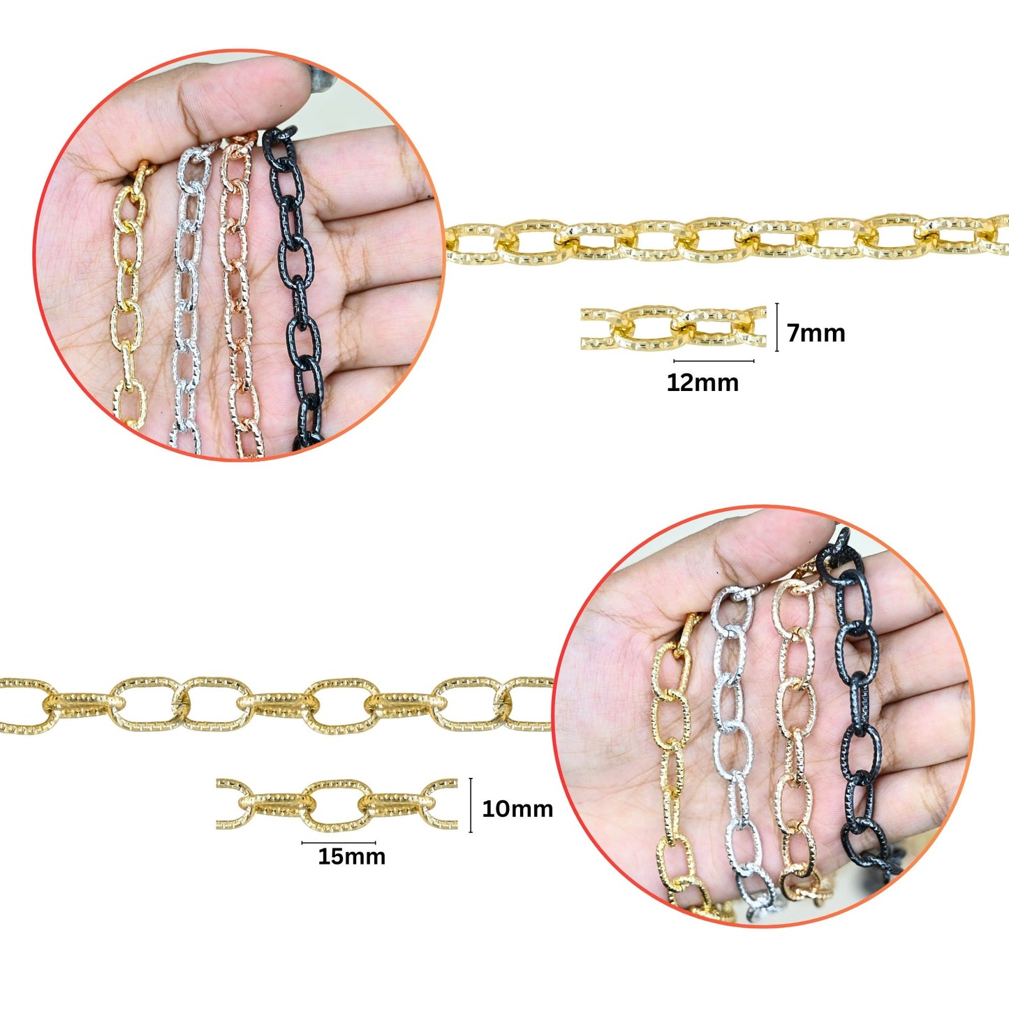 Aluminium Chain | Size : W-10mm H-15mm | Qty : 1mtr | JT-19-35-42