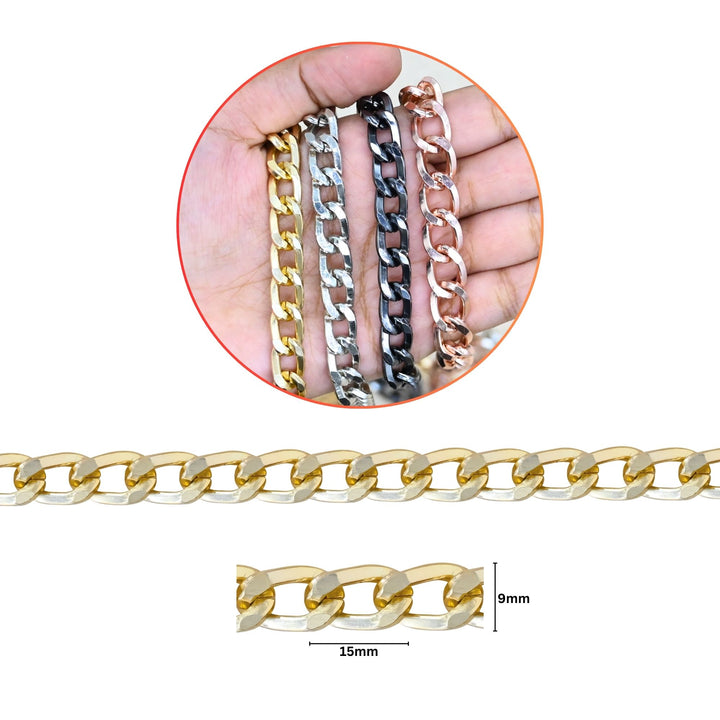 Aluminium Chain | Size : W-9mm H-15mm | Qty : 1mtr | JT-14-43-5