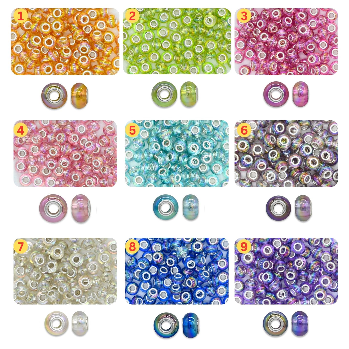 Rainbow European Acrylic Pearl Charm Spacer Beads | Size : 12mm | Qty : 12pcs | PB42