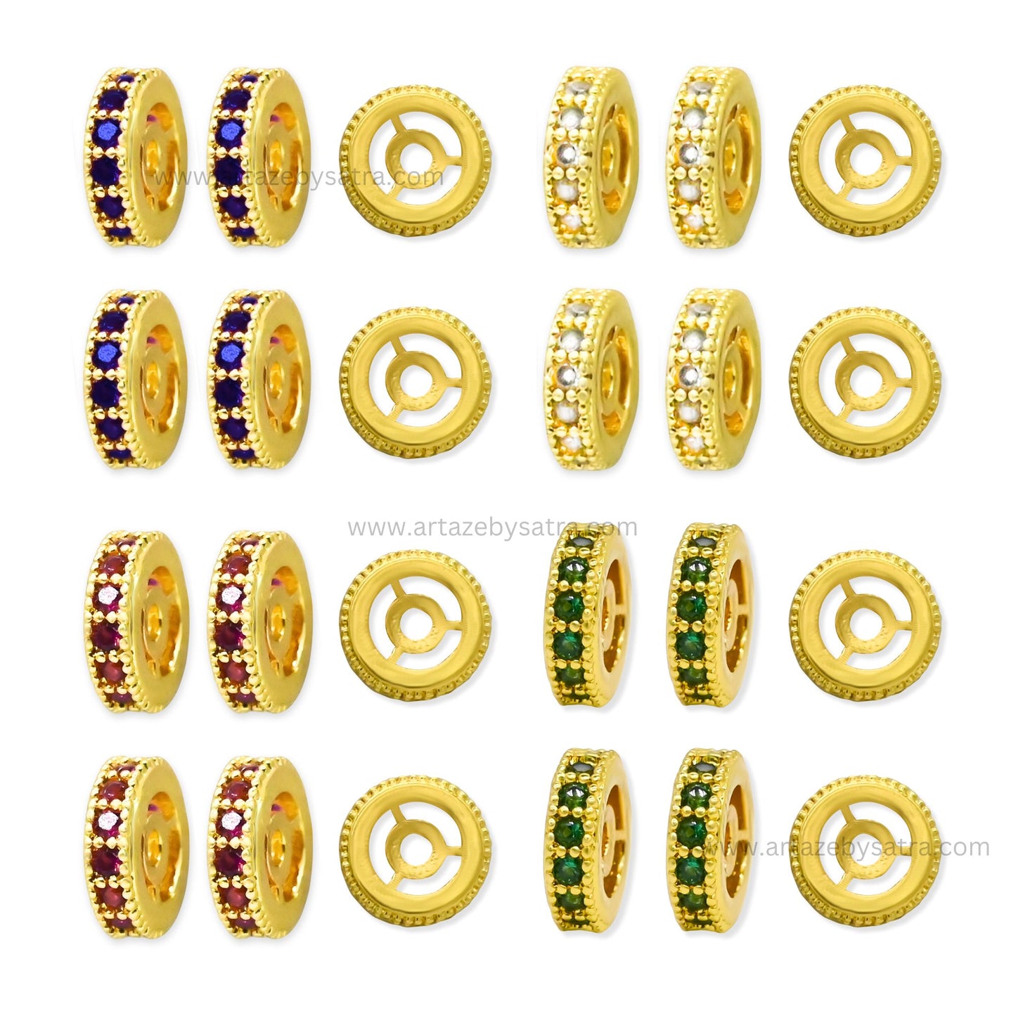 Brass Enamel Green Stone Charms Beads | High Quality | Size : 8mm | Qty : 6pcs