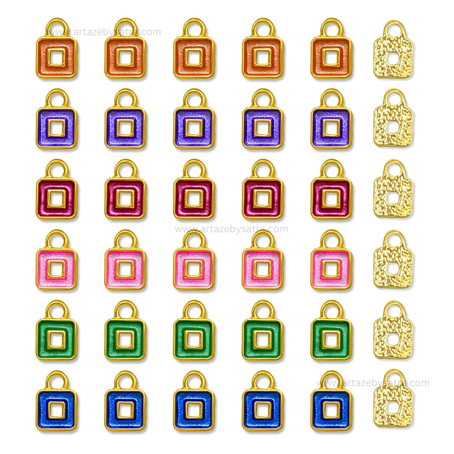 Mini Padlock Enamel Charms | Size : 8mm | Qty : 12pcs