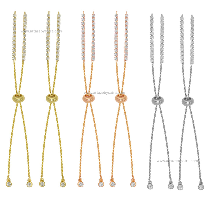 Brass Diamond Adjustable Slider Chain Bracelet | Size : 4inch | Qty : 2pcs