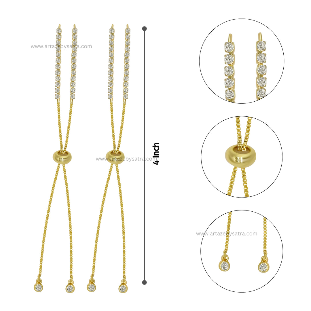 Brass Diamond Adjustable Slider Chain Bracelet | Size : 4inch | Qty : 2pcs