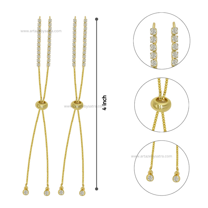 Brass Diamond Adjustable Slider Chain Bracelet | Size : 4inch | Qty : 2pcs