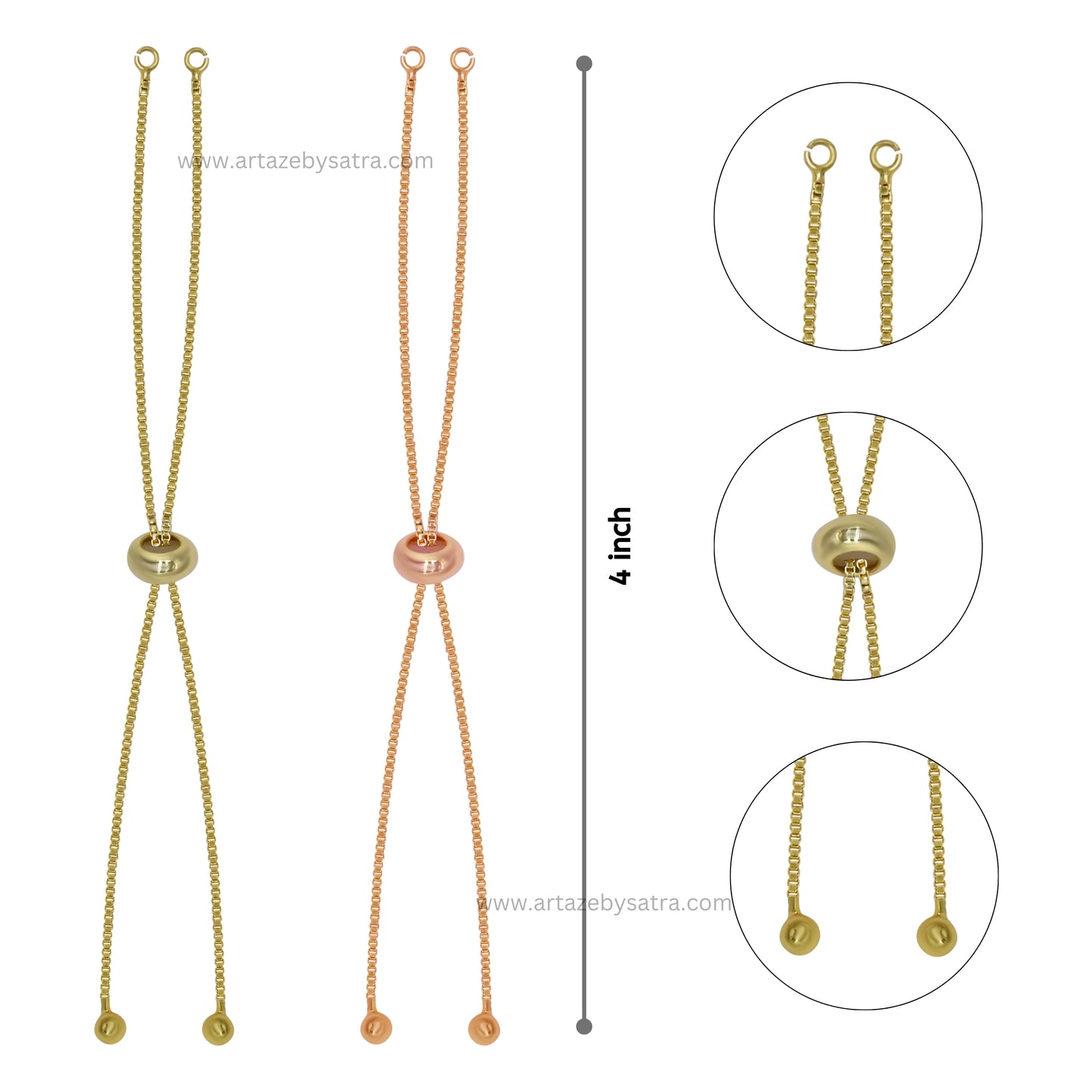 Brass Adjustable Slider Chain With End Stopper Bracelet | Size : 4inch | Qty : 2pcs | B03