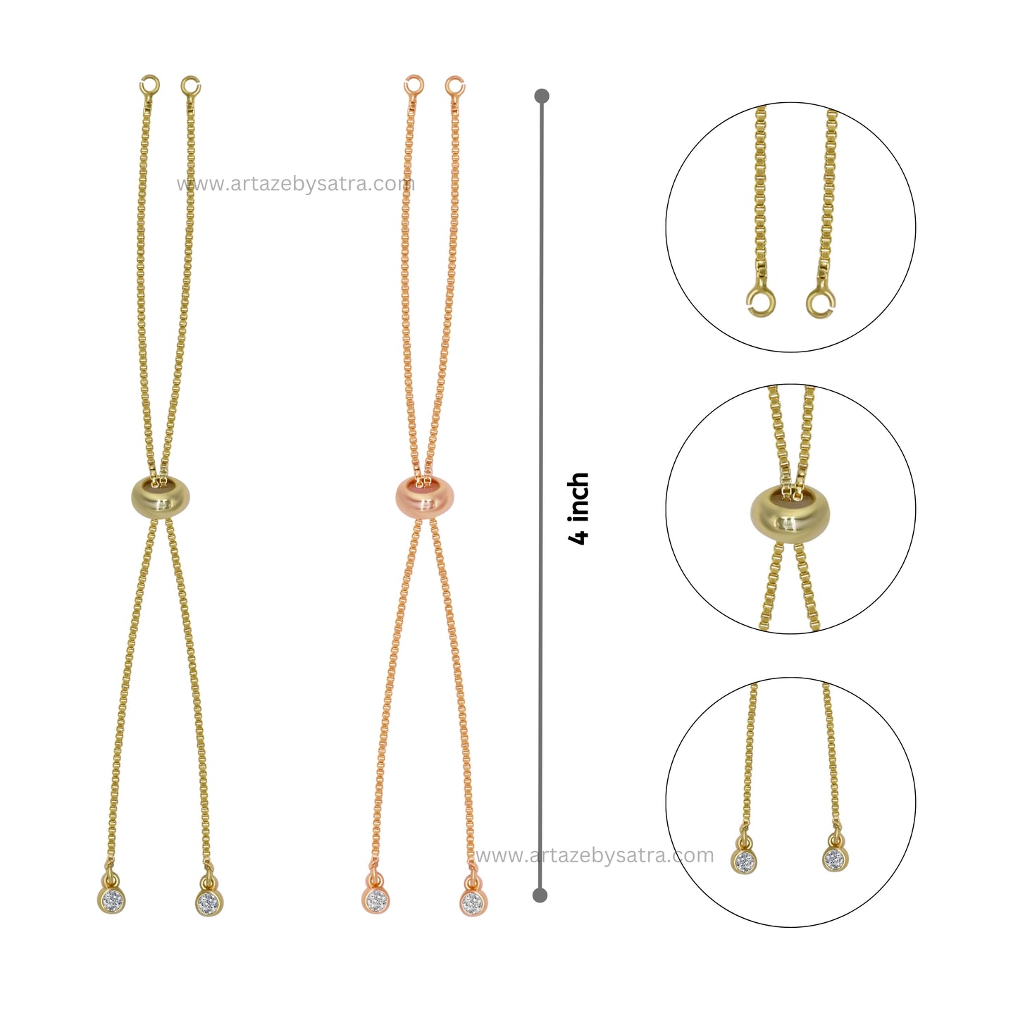 Brass Diamond Adjustable Slider Chain Bracelet | Size : 4inch | Qty : 2pcs | B15