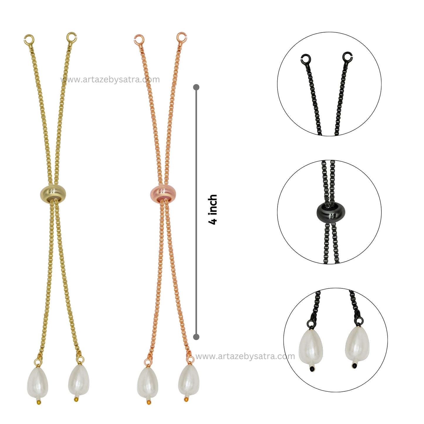 Adjustable Slider Chain With Drop Pearl Stopper Bracelet | Size : 4inch | Qty : 10pcs | B04