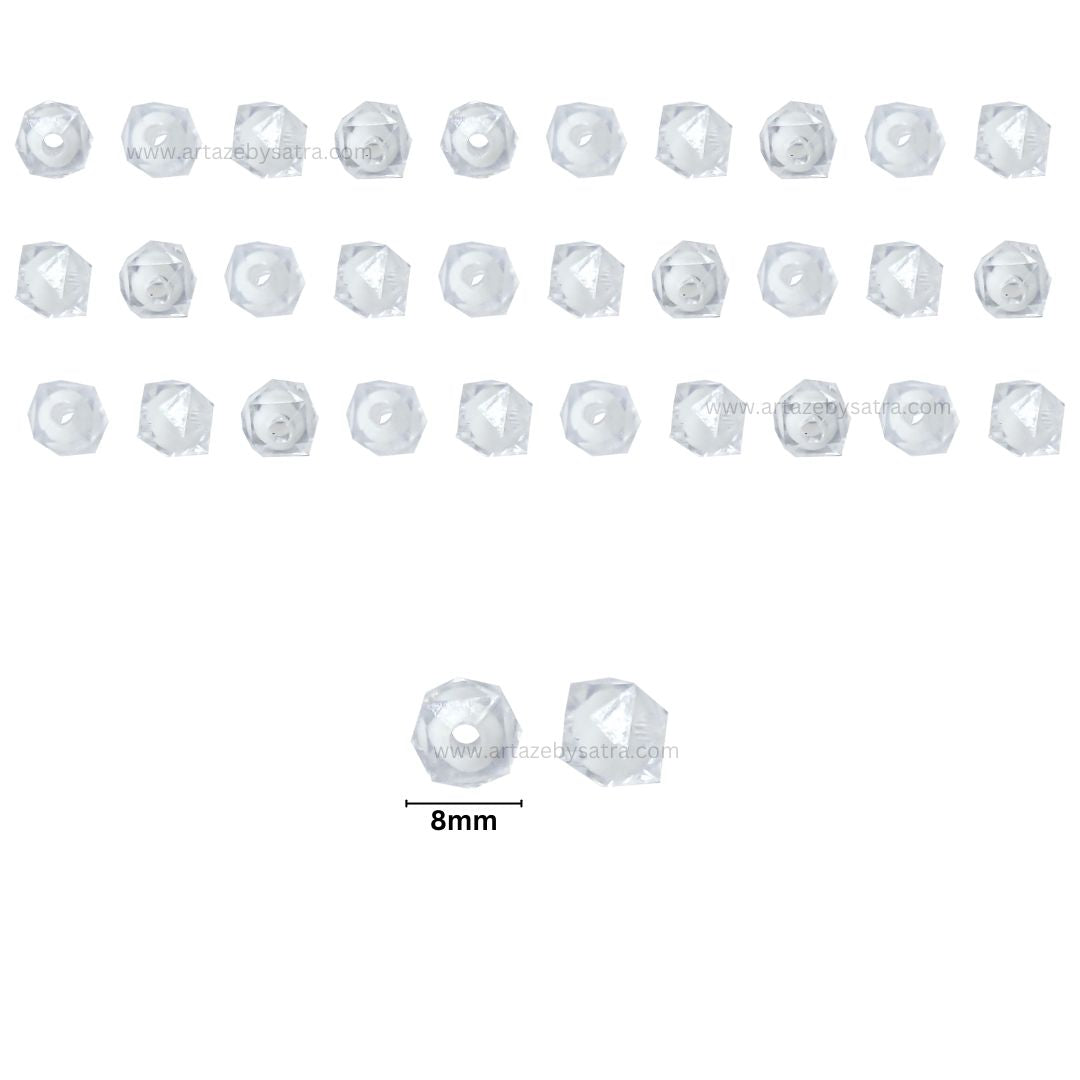 White Translucent Square Plastic Beads | Size : 8mm | PB09