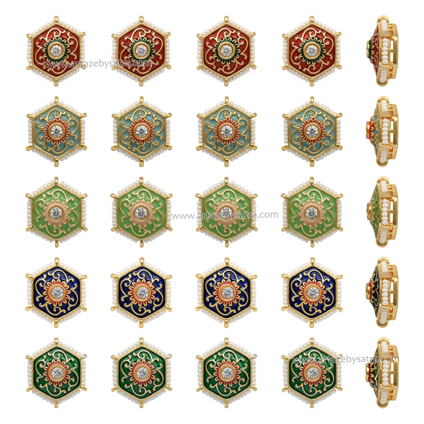 Hexagonal Meenakari Beads | Size : 18mm | Qty : 12pcs