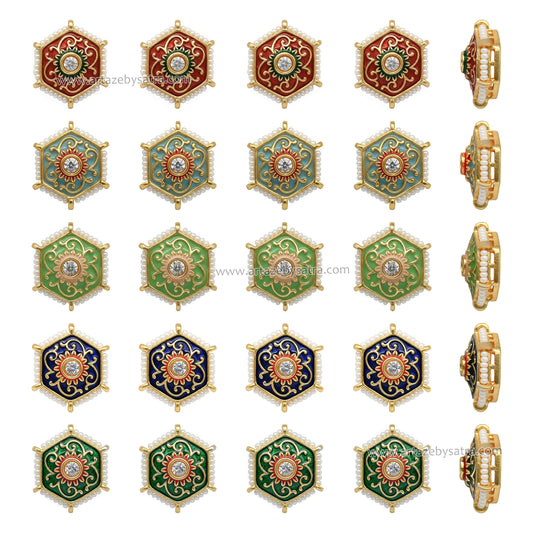 Hexagonal Meenakari Beads | Size : 18mm | Qty : 12pcs