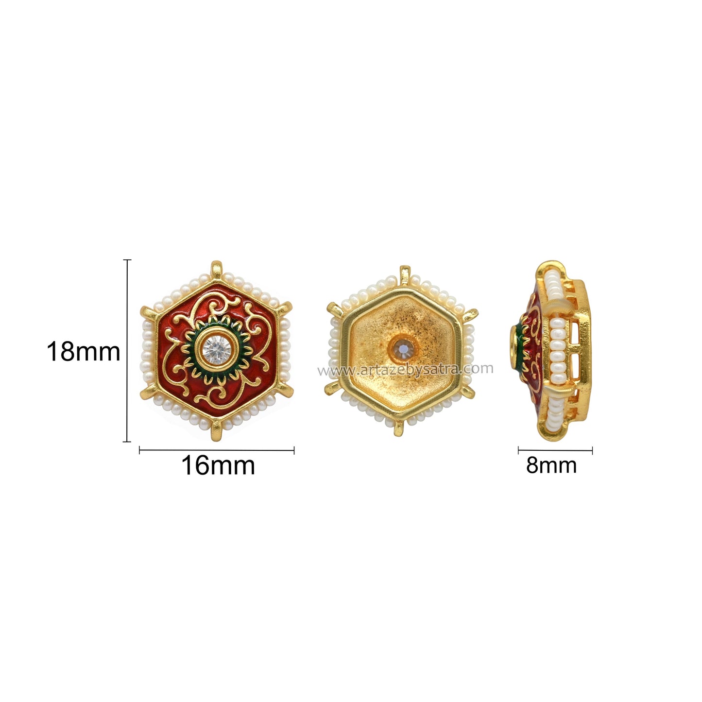 Hexagonal Meenakari Beads | Size : 18mm | Qty : 12pcs