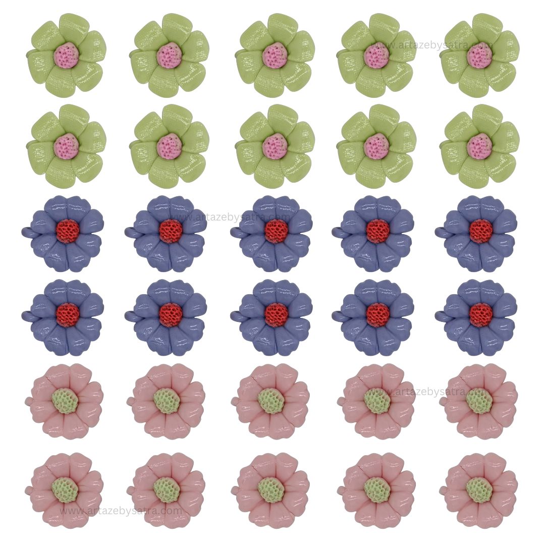 1 Hole Self Design Ceramic Flower | Size : 28mm | Qty : 10pcs | CF02