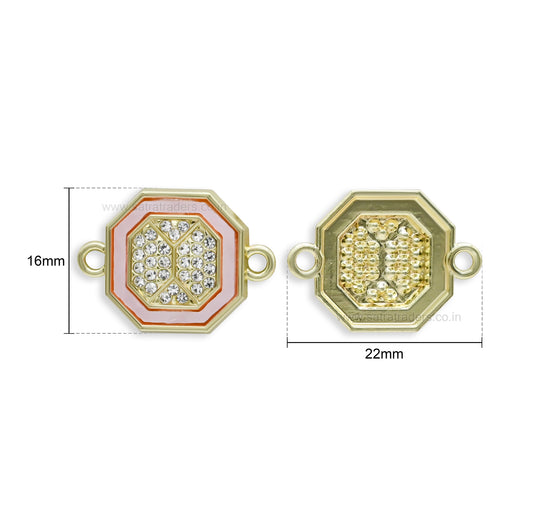 Octagon Crystal & Enamel Dual-Loop Rakhi Connector | Size : 16mm | Qty : 10pcs | CHE165