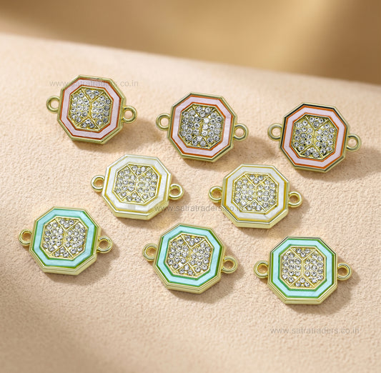 Octagon Crystal & Enamel Dual-Loop Rakhi Connector | Size : 16mm | Qty : 10pcs | CHE165