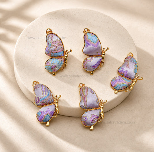 Vintage Fabric Butterfly Brooch Connectors | Size : 49mm | Qty : 1pcs | CHE179