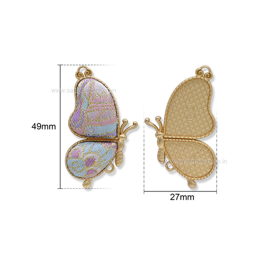 Vintage Fabric Butterfly Brooch Connectors | Size : 49mm | Qty : 1pcs | CHE179