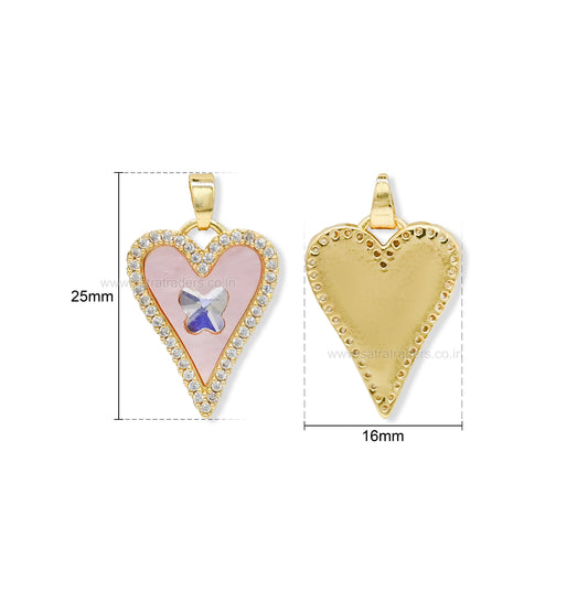 Pink Heart with Crystal Butterfly Anti-Tarnish Charm | Size : 25mm | Qty : 1pc |CHL183