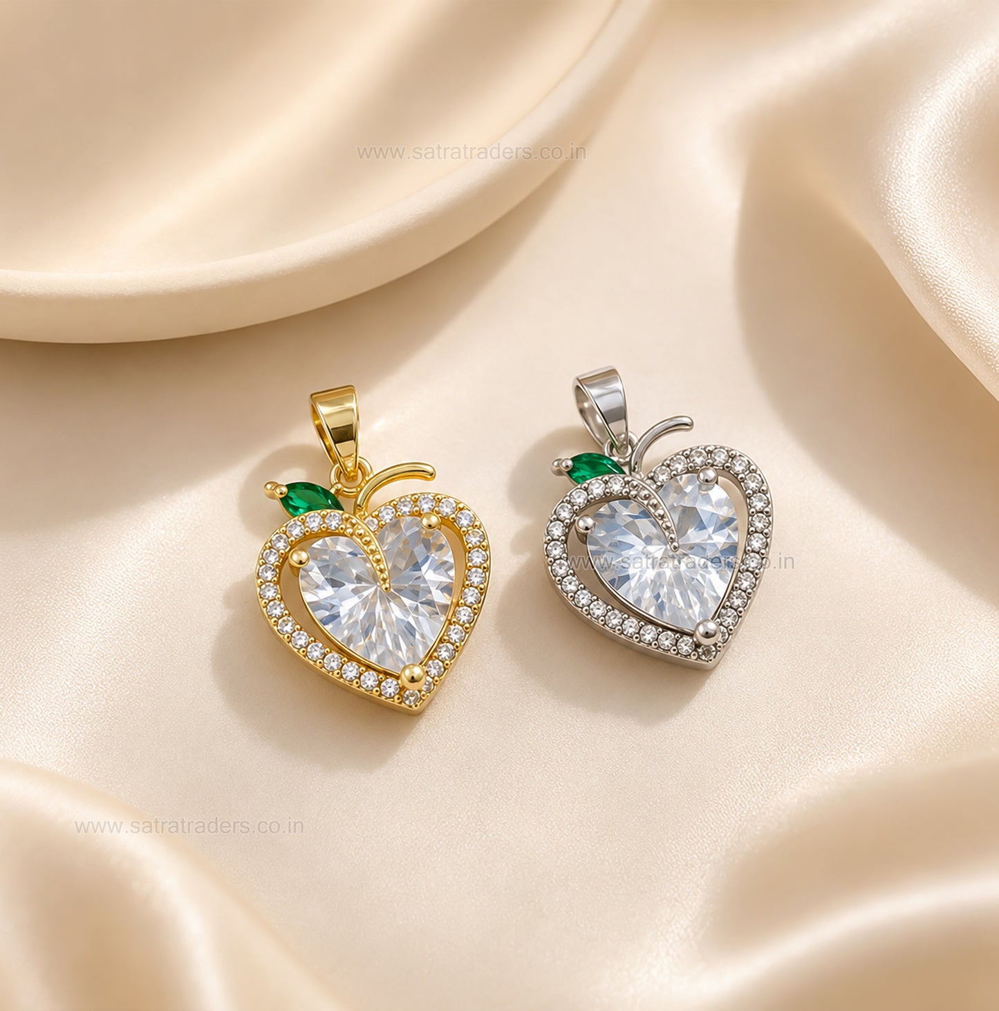 Sparkling Apple Heart Crystal Anti-Tarnish Charm | Size : 20mm | Qty : 1pc | CHL185