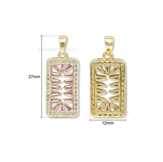 Pink Crystal Geometric Rectangular Anti-Tarnish Charm | Size : 27mm | Qty : 1pc |CHL188