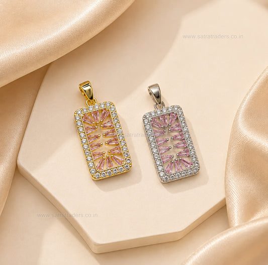 Pink Crystal Geometric Rectangular Anti-Tarnish Charm | Size : 27mm | Qty : 1pc |CHL188