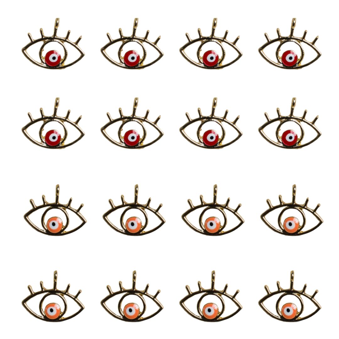Eyelash Evil Eye Enamel Charms | Size : H 12mm W 21mm | 6PCS