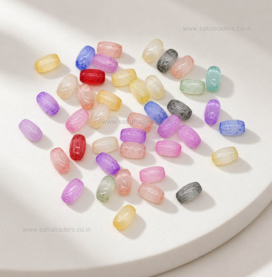 Assorted Textured Oval Glass Beads | Size : 6mm*4mm | GB108