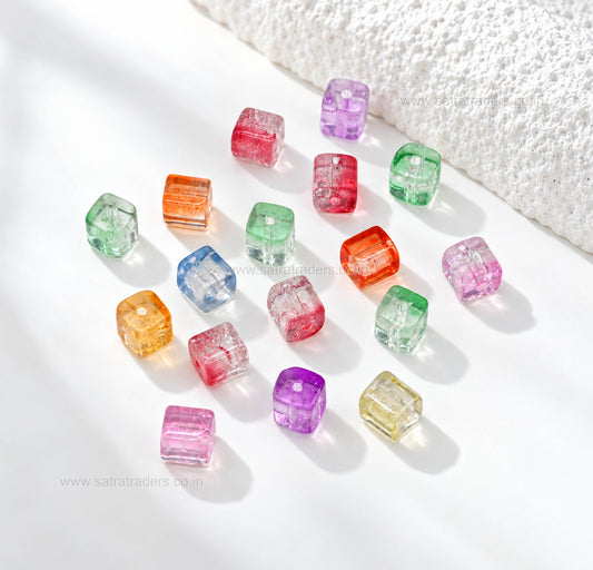 Crackle Glass Cube Beads | Size : 7mm | GB104