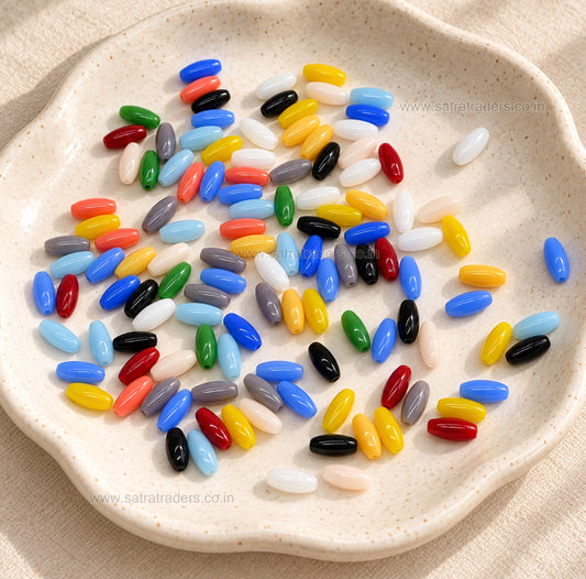Oval Rice Glass Beads | Size : 10mm x 4mm |GB101
