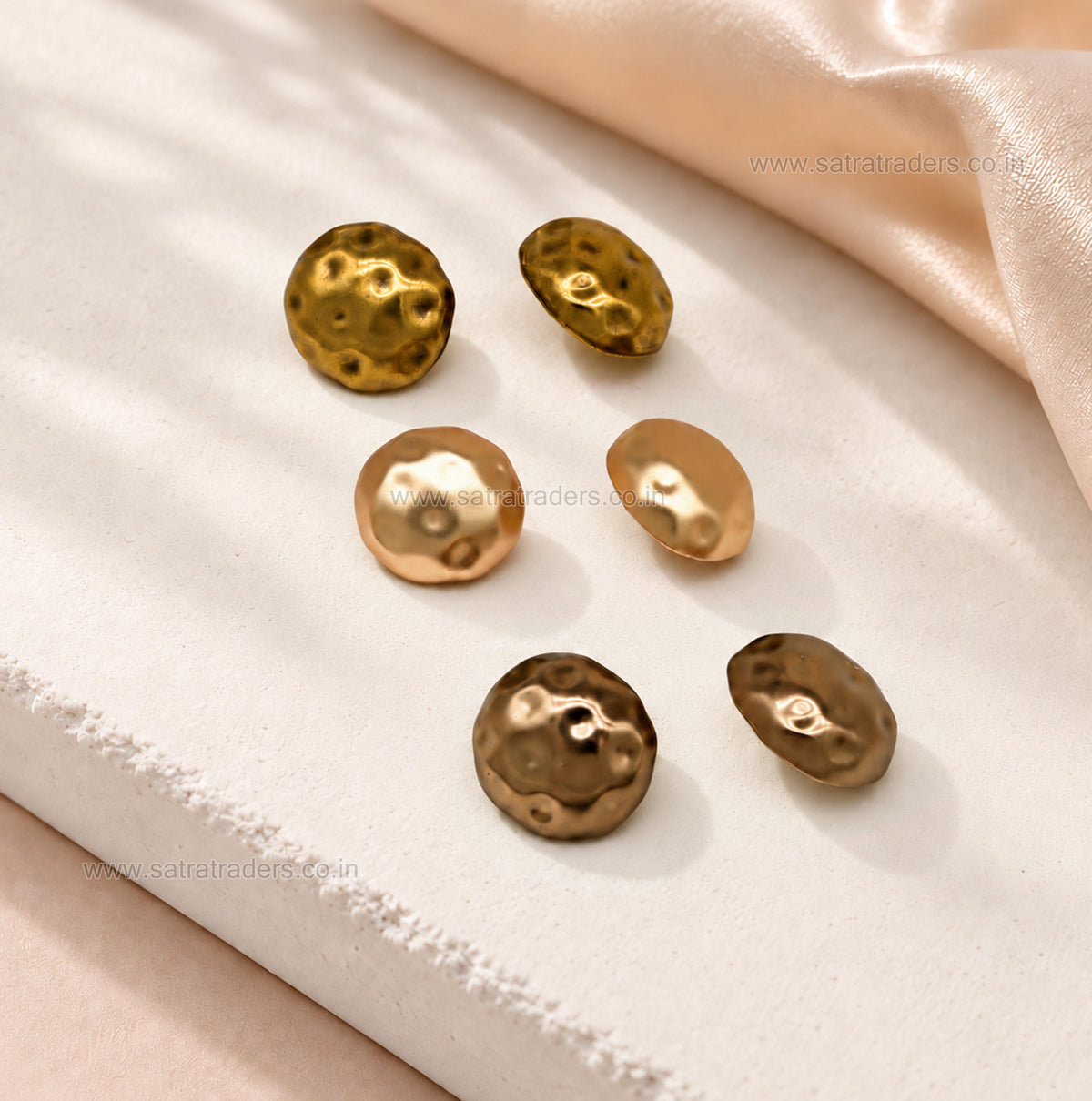 Hammered Dome Metal Shank Buttons with Loop | Size : 15mm | Qty : 6pcs