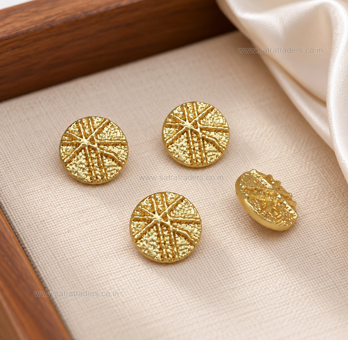 Textured Sunburst Shank Buttons with Loop | Size : 15mm | Qty : 6pcs