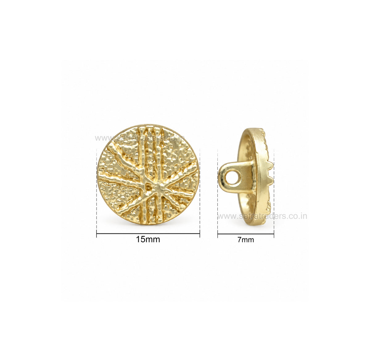 Textured Sunburst Shank Buttons with Loop | Size : 15mm | Qty : 6pcs
