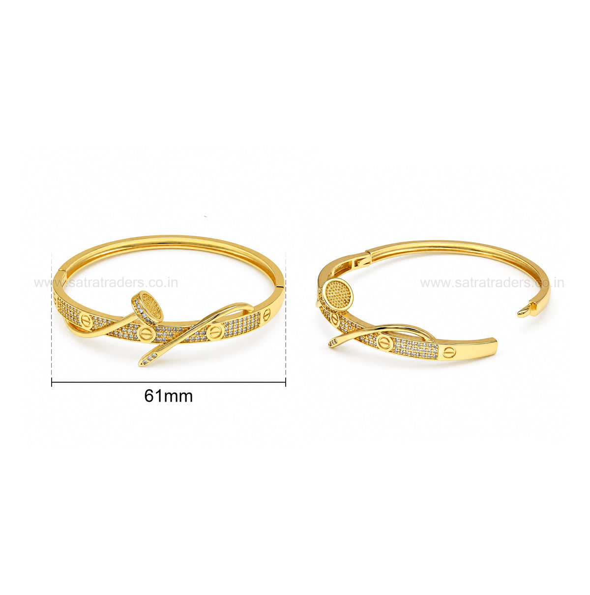 Cubic Zirconia Bent Nail & Screw Brass Kada | 1pc | K137