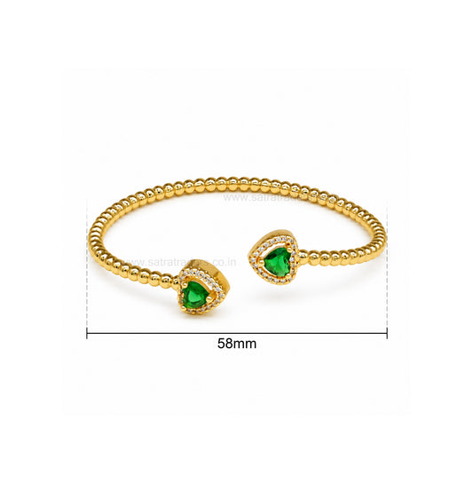Green Heart Gemstone Beaded Brass Kada | 1pc | K138