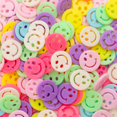 Smiley Faces Plastic Pastel Beads | Size: 20mm | Qty: 100grms