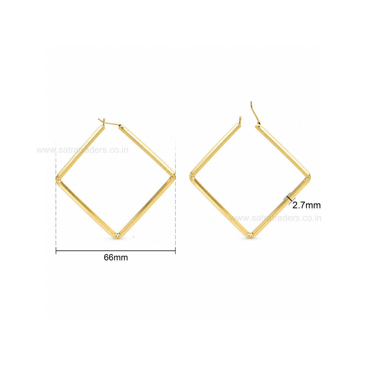 Square Hoop Brass Earrings Bali | Size : 66mm | Qty : 2pcs | EF108