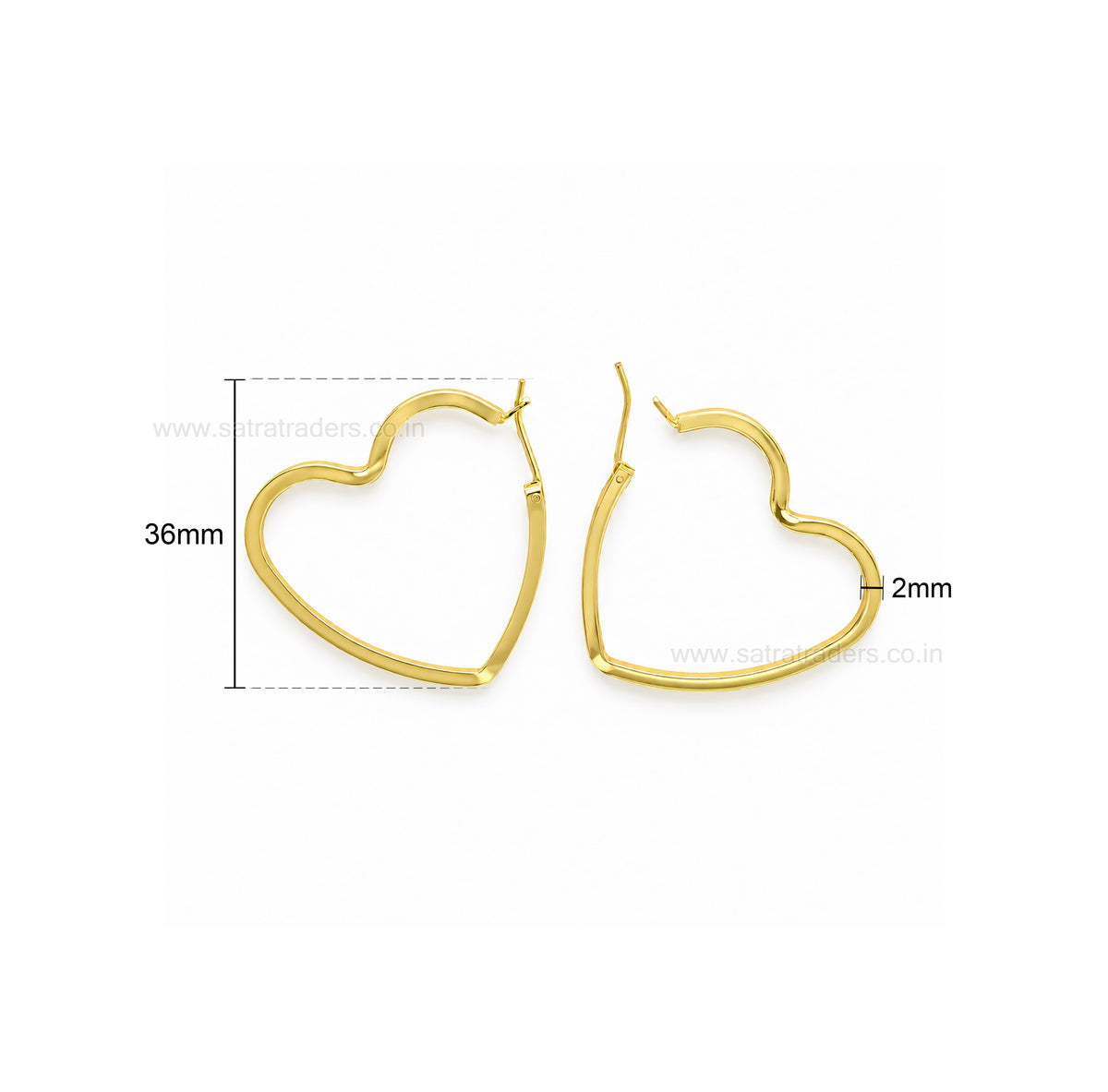 Heart Shape Hoop Brass Earring Bali  | Size : 36mm | Qty : 4pcs | EF114