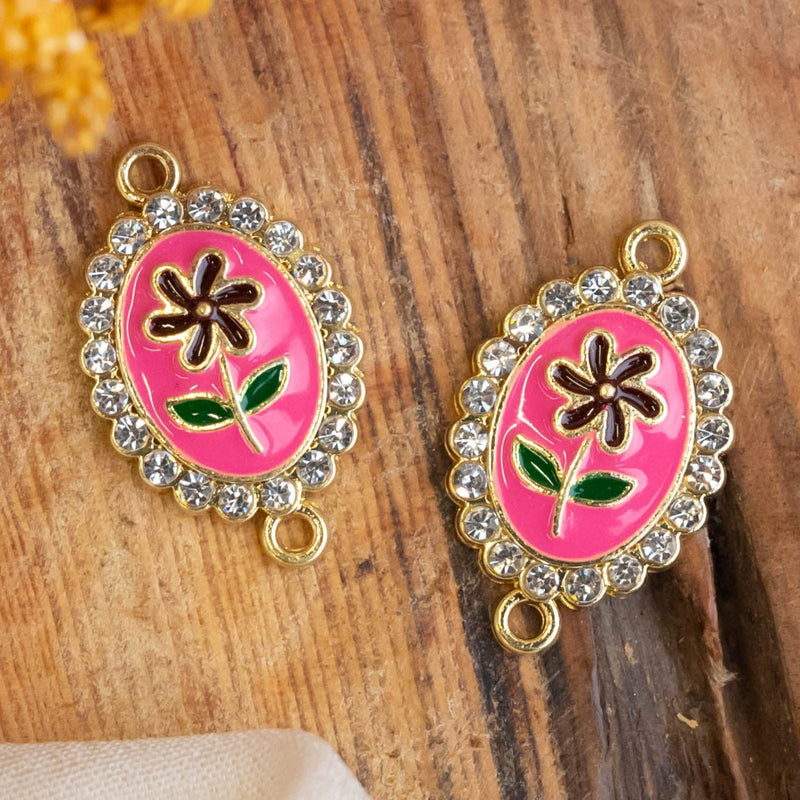 Pink Flower Connector Charms | Size : 15mm Ring 4mm | 6Pcs