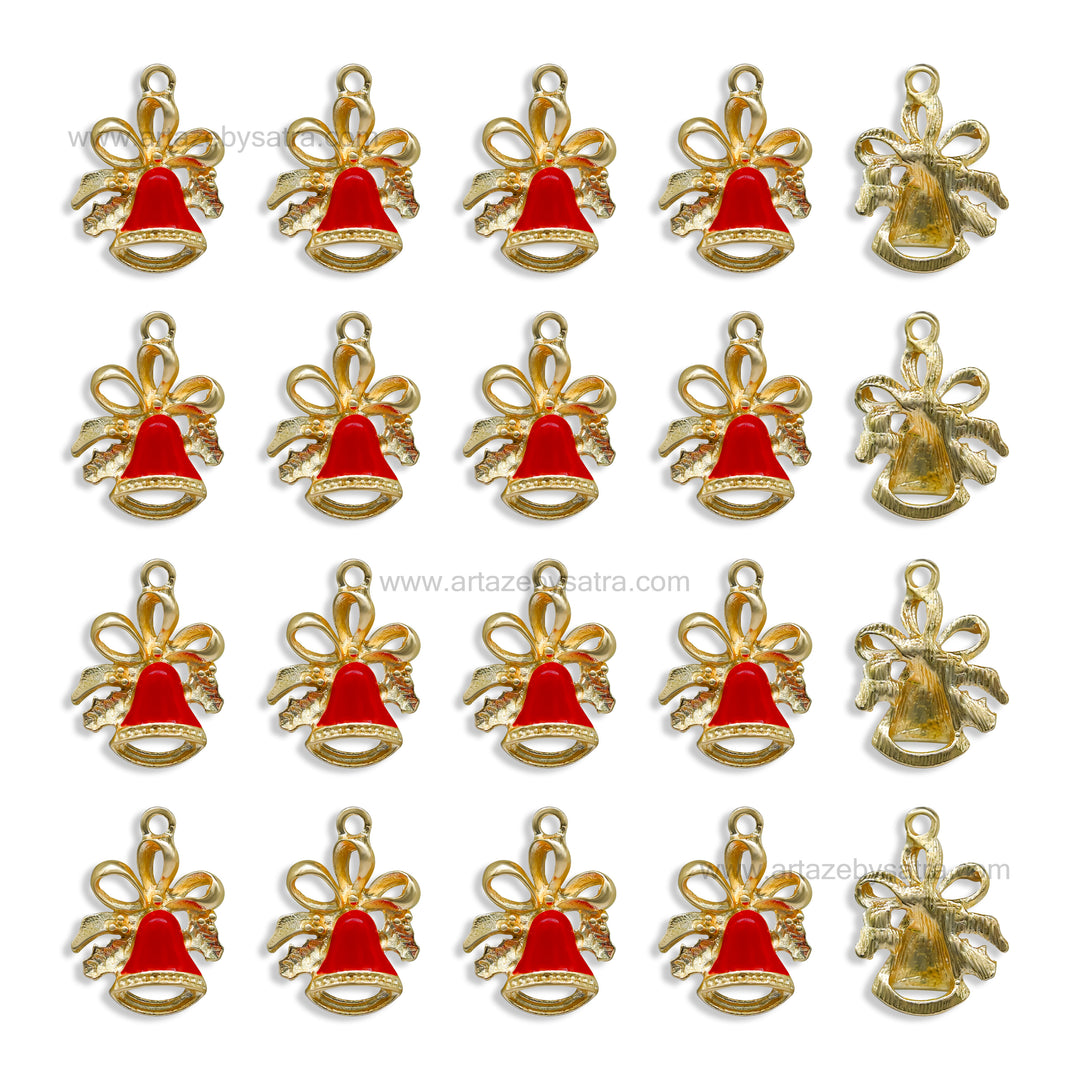 Christmas Bell Enamel Charms | Size : 21mm | Qty : 10pcs