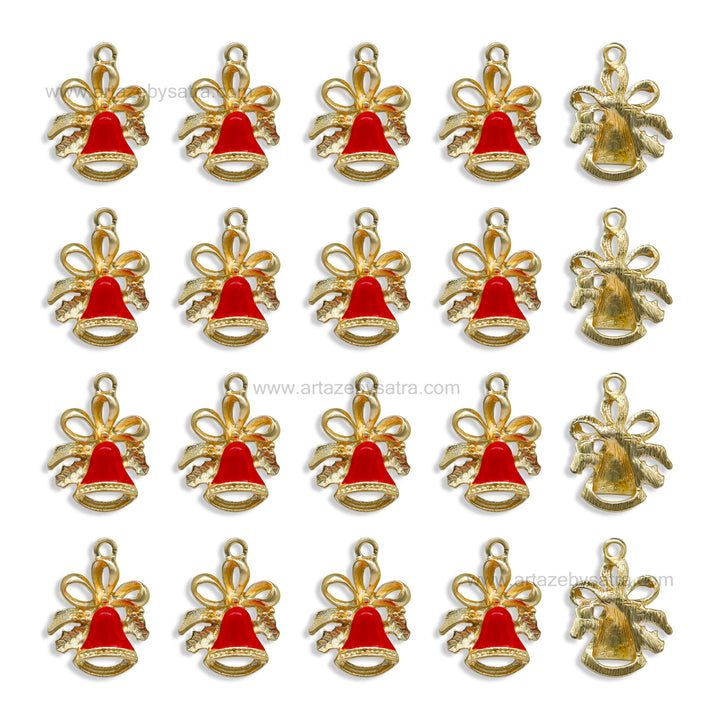 Christmas Bell Enamel Charms | Size : 21mm | Qty : 10pcs