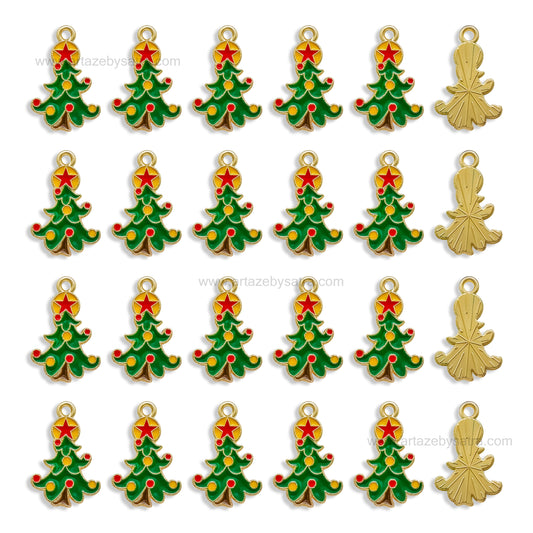 Christmas Tree Enamel Charms | Size : 21mm | Qty : 10pcs