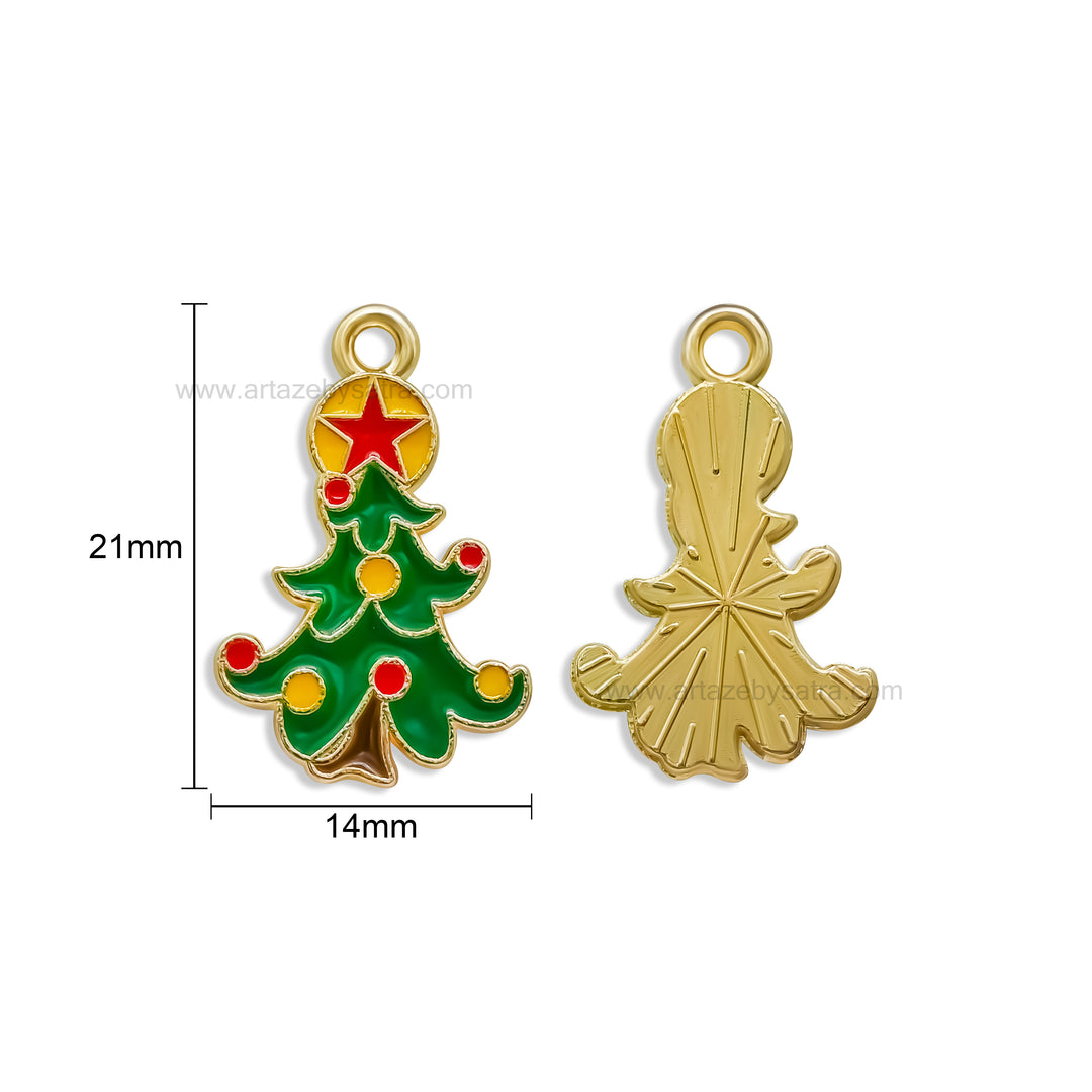 Christmas Tree Enamel Charms | Size : 21mm | Qty : 10pcs