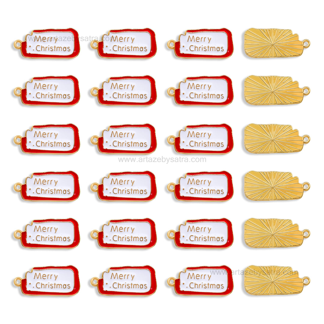 Merry Christmas Enamel Charms | Size : 13mm | Qty : 10pcs