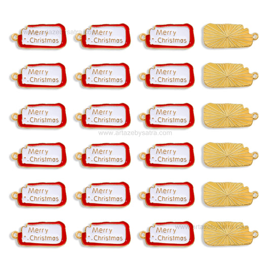 Merry Christmas Enamel Charms | Size : 13mm | Qty : 10pcs