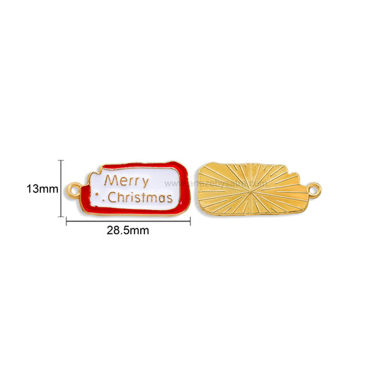 Merry Christmas Enamel Charms | Size : 13mm | Qty : 10pcs