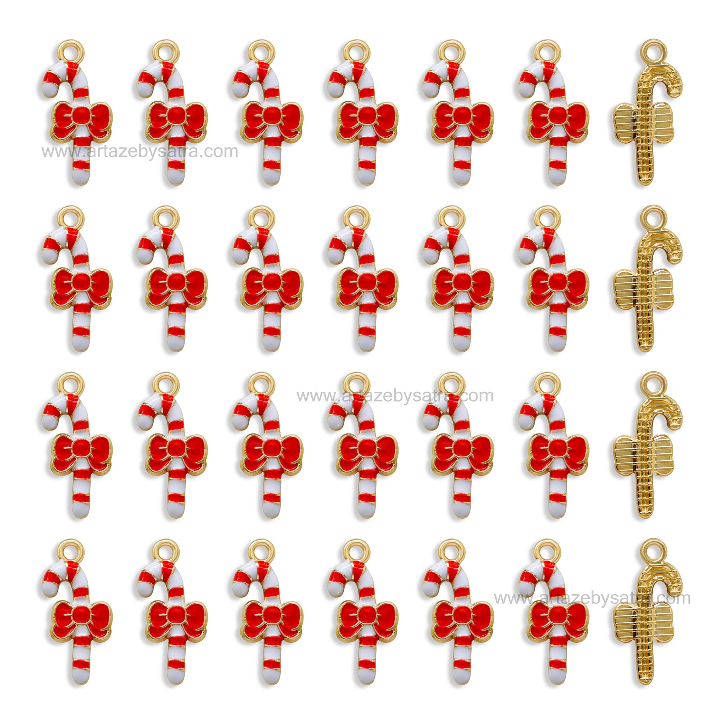 Bow-Tied Candy Cane Enamel Charms | Size : 21mm | Qty : 10pcs