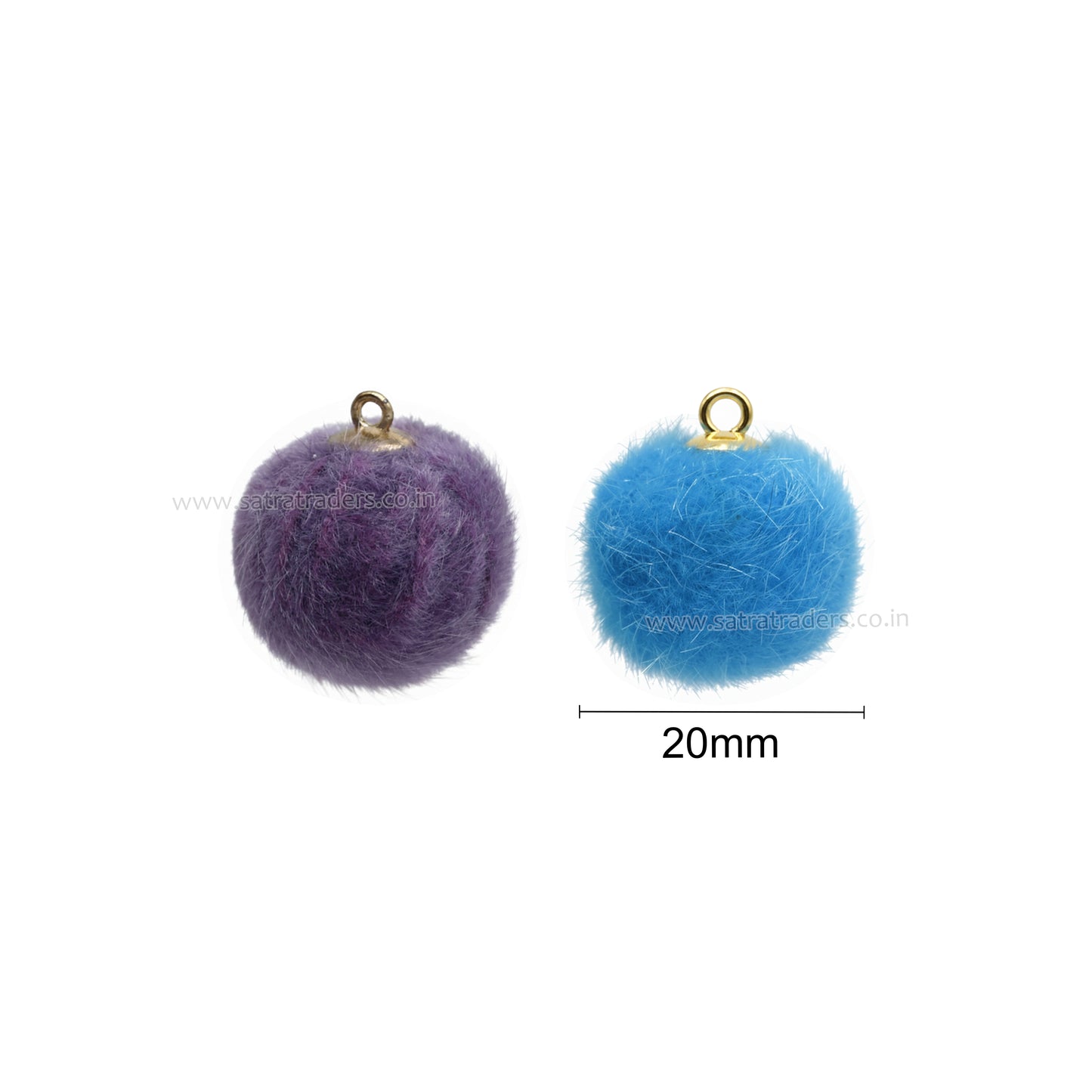 Round Fur Pom Pom Hanging Charm | Size : 20mm | Qty : 20pcs | DP104